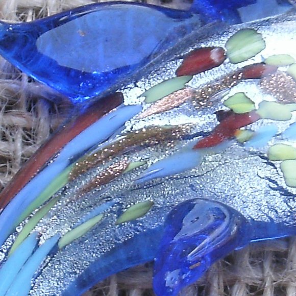 Murano Glass Blue Dolphin Pendant Necklace - Picture 10 of 15